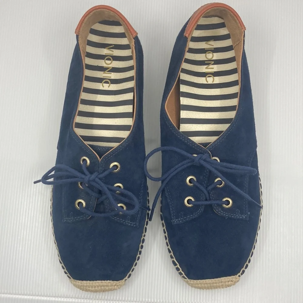 Vionic Blue Lace Up Espadrille Shoes Sneakers with Jute Wrap Detail